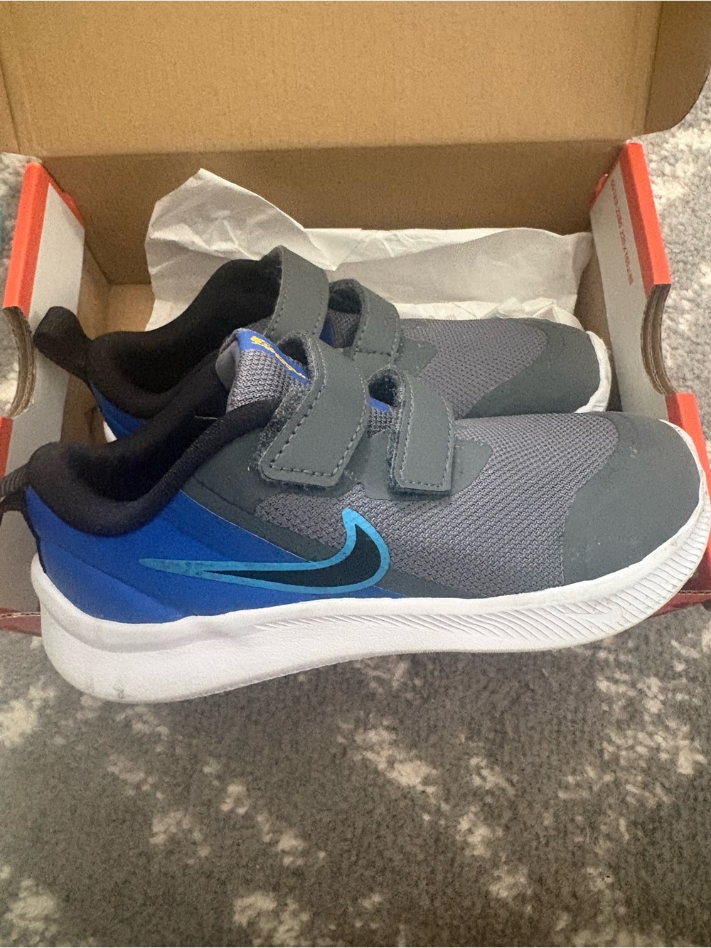 Nike Kids Gray and Blue Velcro Athletic Sneakers